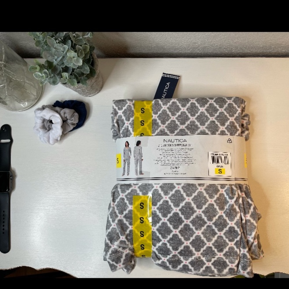 Grey, White, With Little Pink, Pajama Set